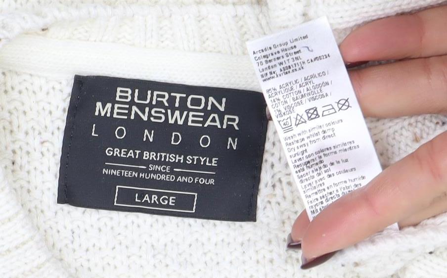 Burton Menswear London Men's Ivory Wool Blend Chunky Knit Jumper Large