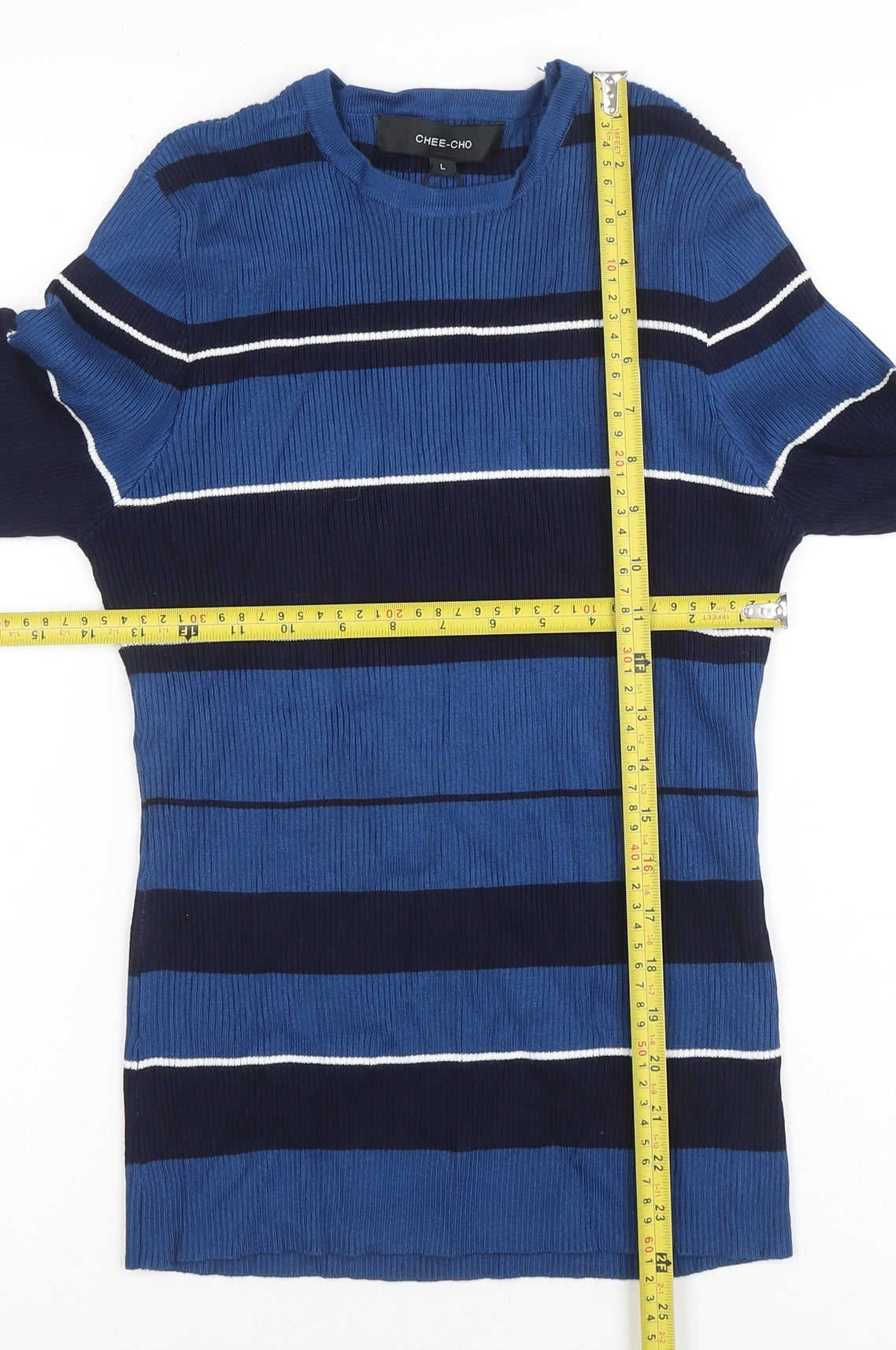CHEE-CHO Womens Blue Striped Long Sleeve Knit Top Size L