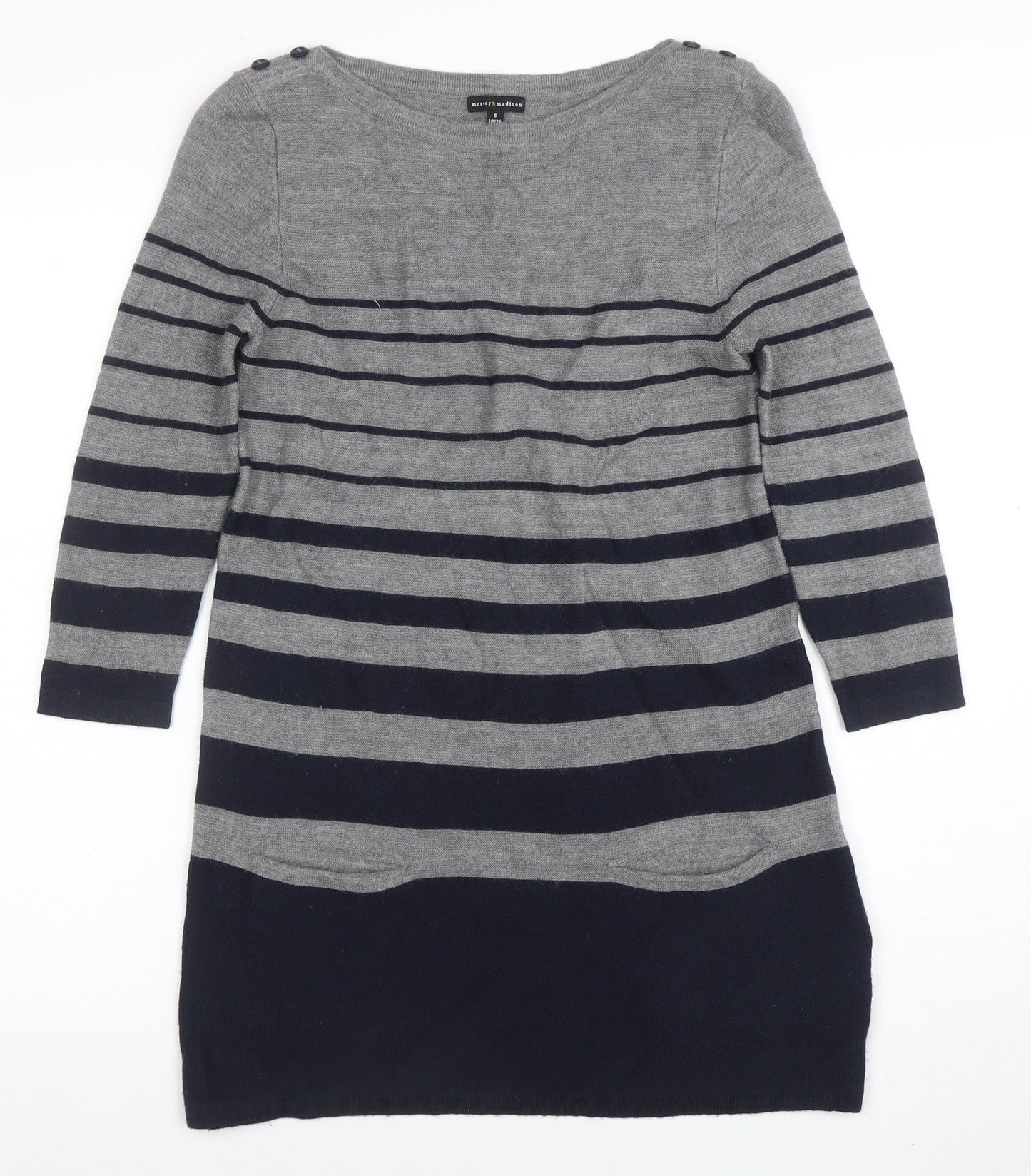 Mercer & Madison Women’s Grey Striped Wool Jumper Dress Size S