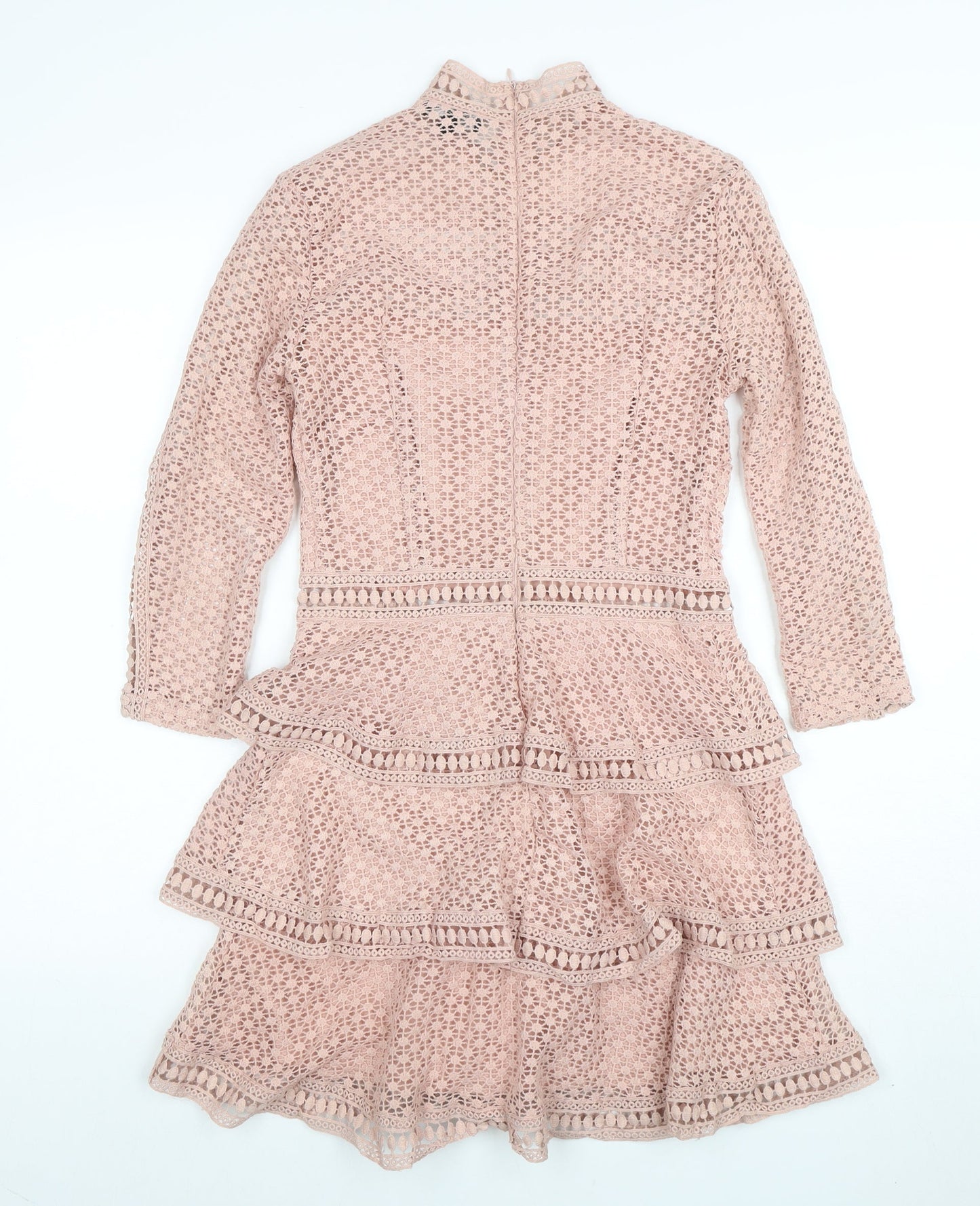 PrettyLittleThing Women's Pink Lace Fit & Flare Dress Size 8