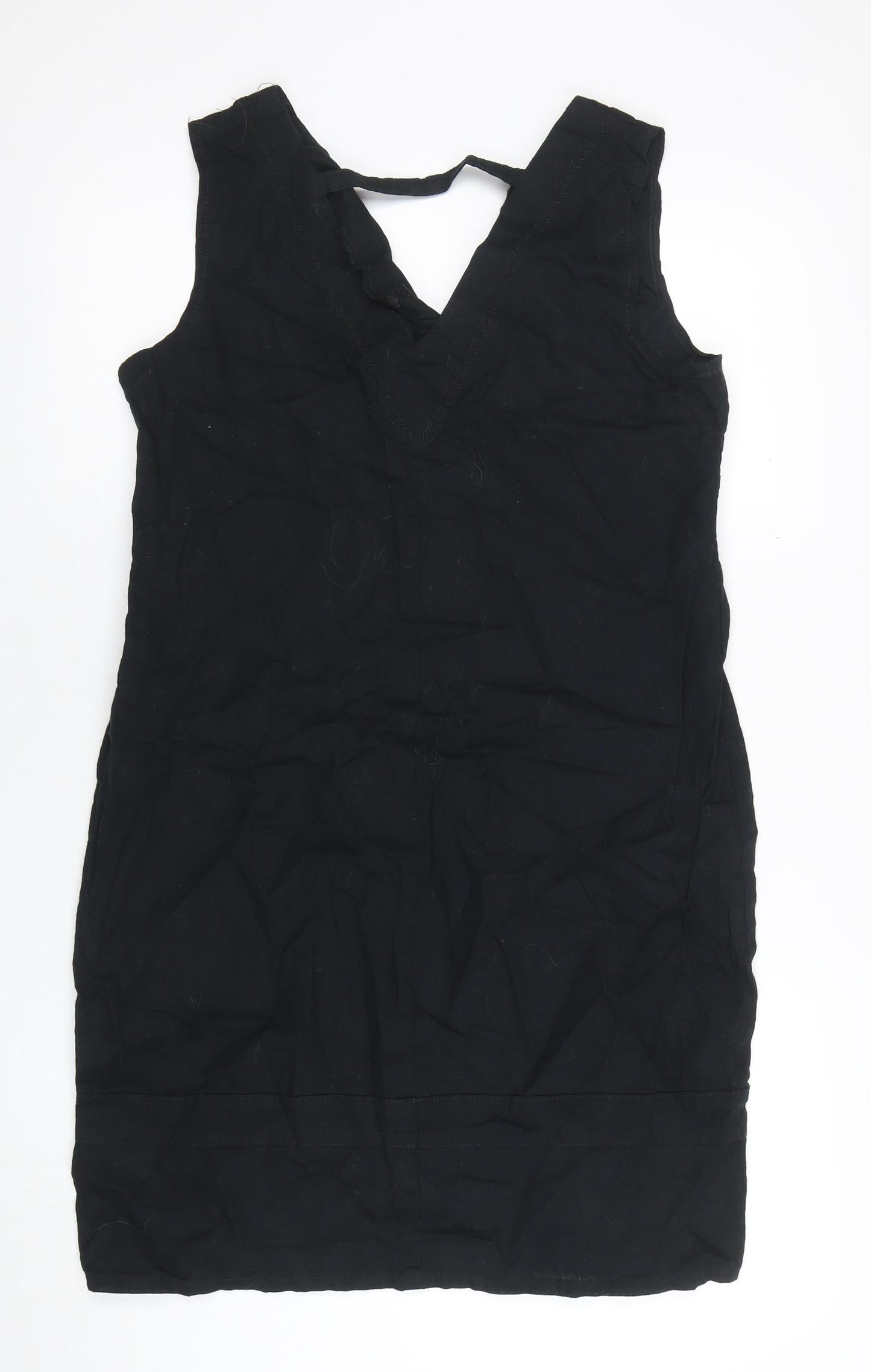Oyfure Women Black Linen Cotton Sleeveless Shift Dress Size 12