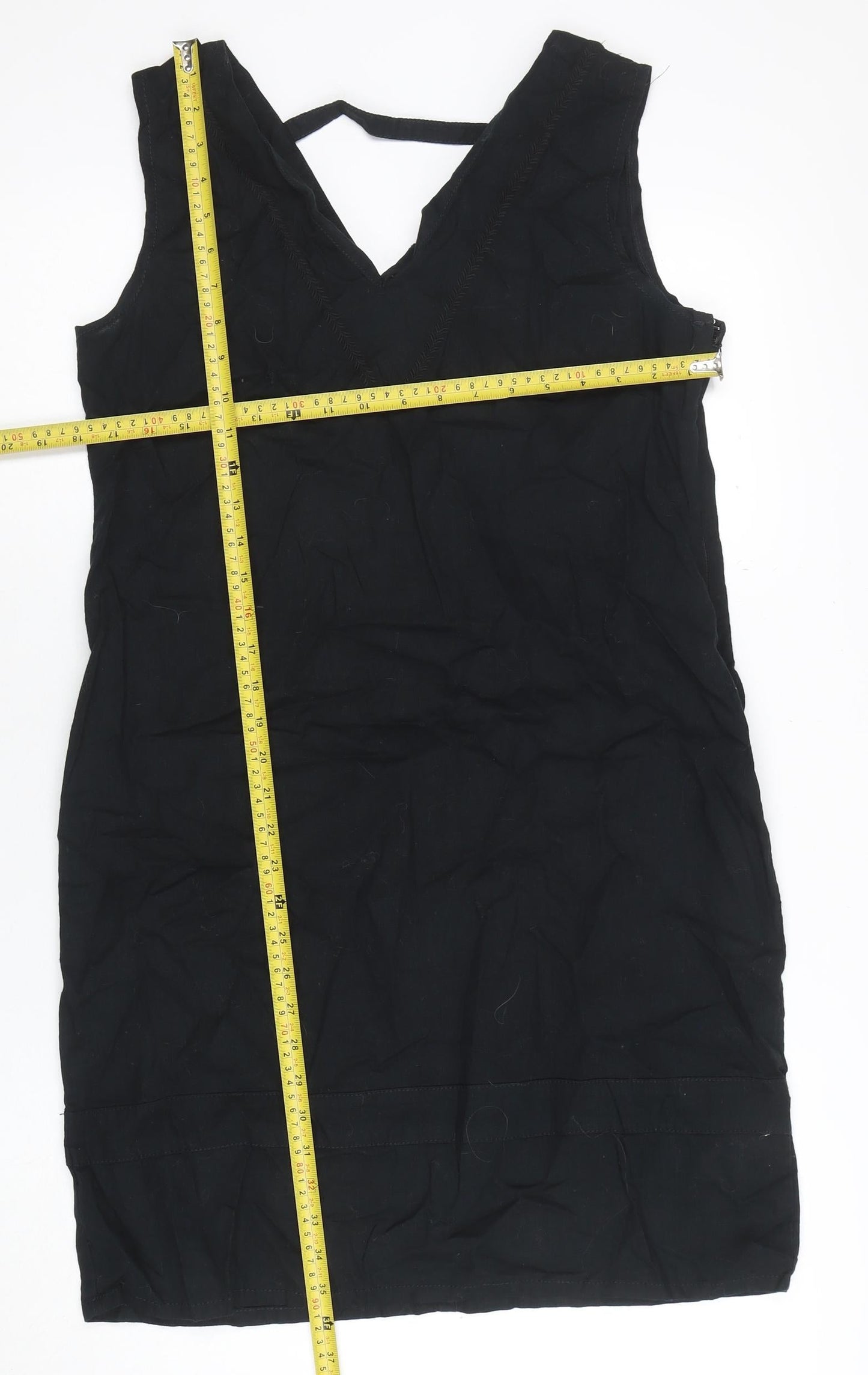 Oyfure Women Black Linen Cotton Sleeveless Shift Dress Size 12