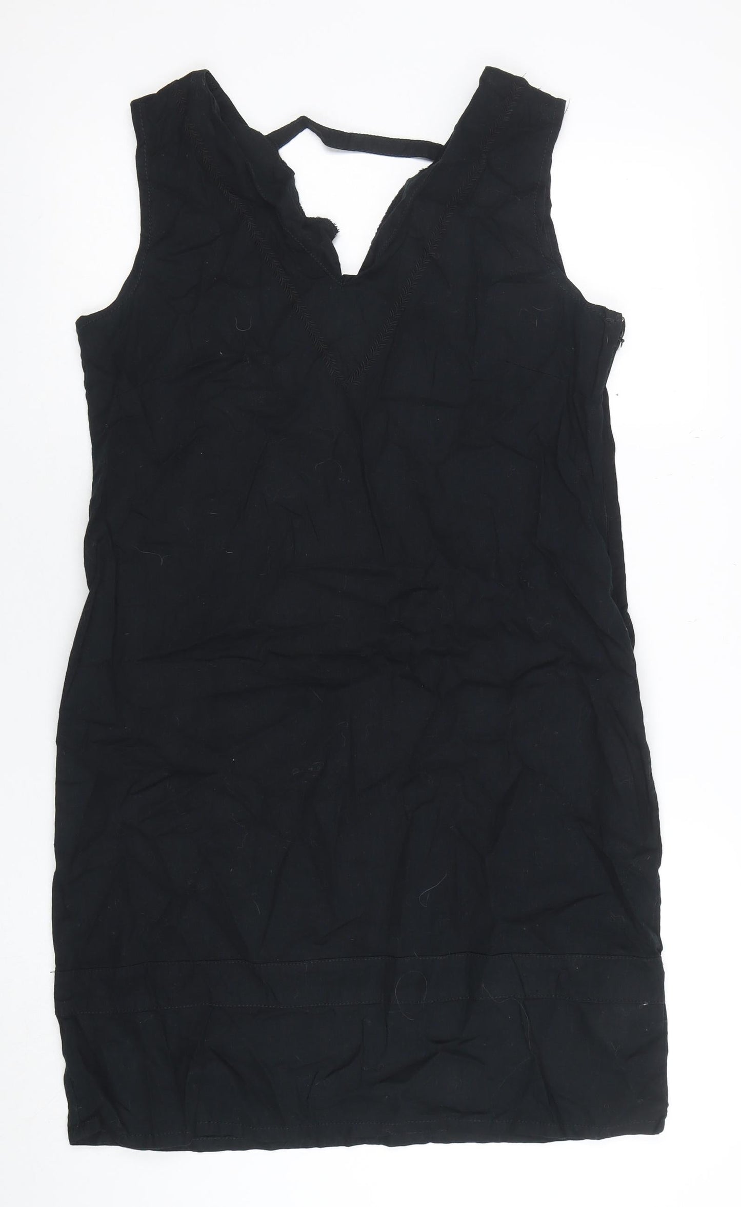 Oyfure Women Black Linen Cotton Sleeveless Shift Dress Size 12