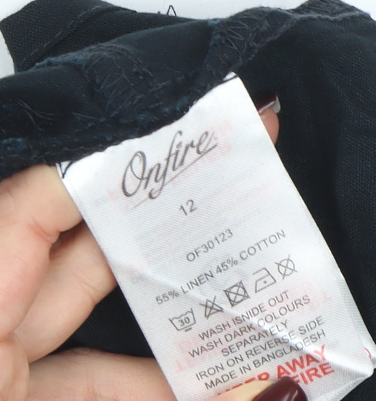 Oyfure Women Black Linen Cotton Sleeveless Shift Dress Size 12