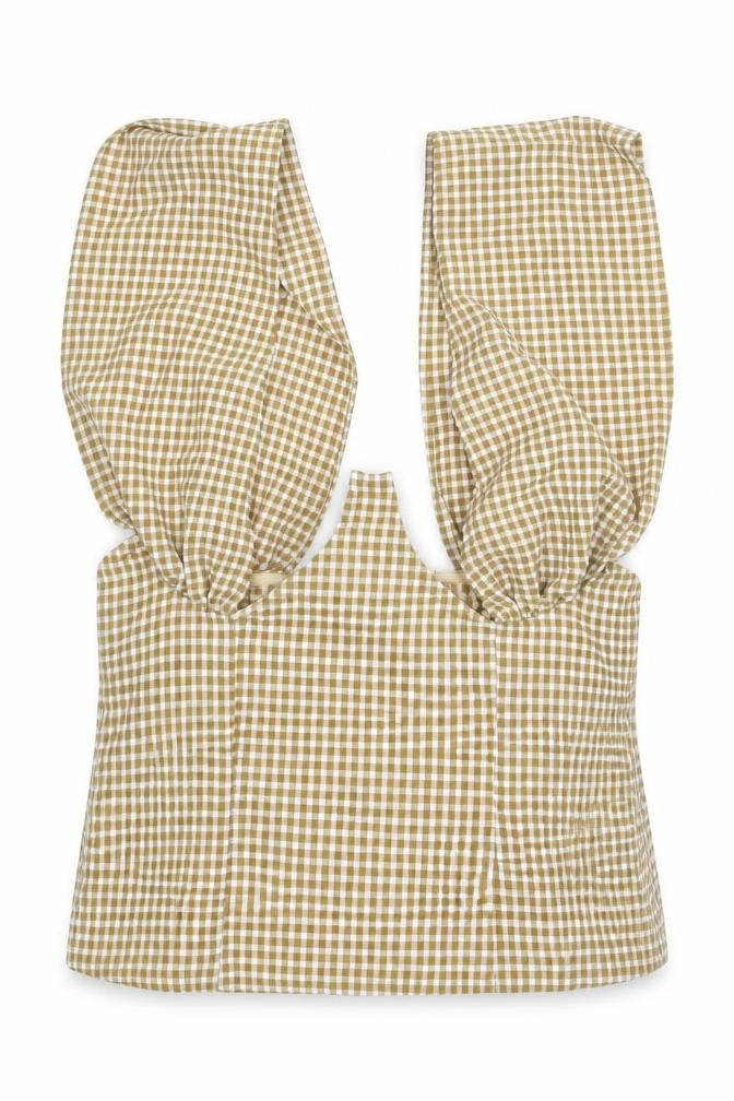 PRETTYLITTLETHING Women’s Brown Check Cropped Blouse UK 10