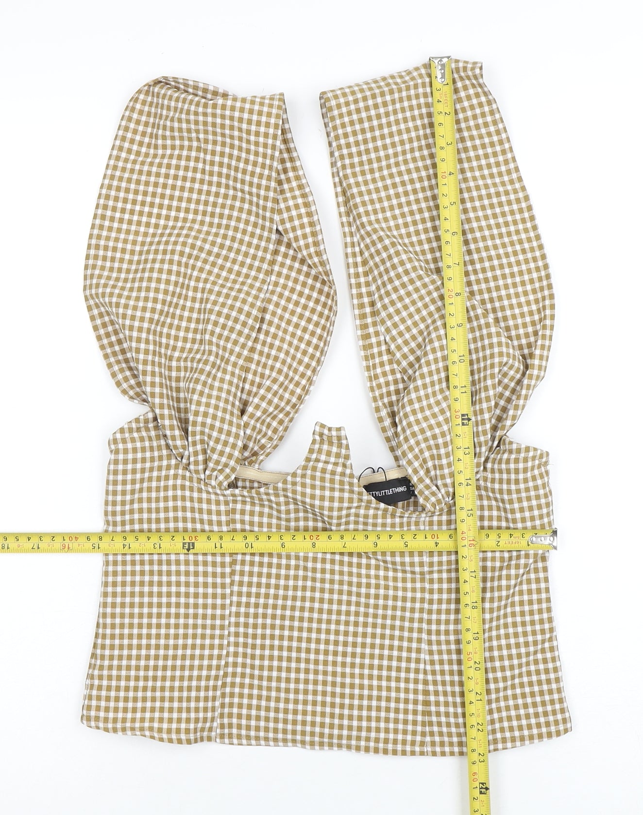 PrettyLittleThing Women’s Brown Check Cropped Blouse UK 10