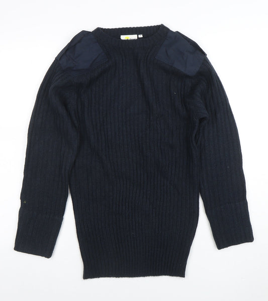 Weird Fish Men's Blue Ribbed Knit Pullover Jumper Size S