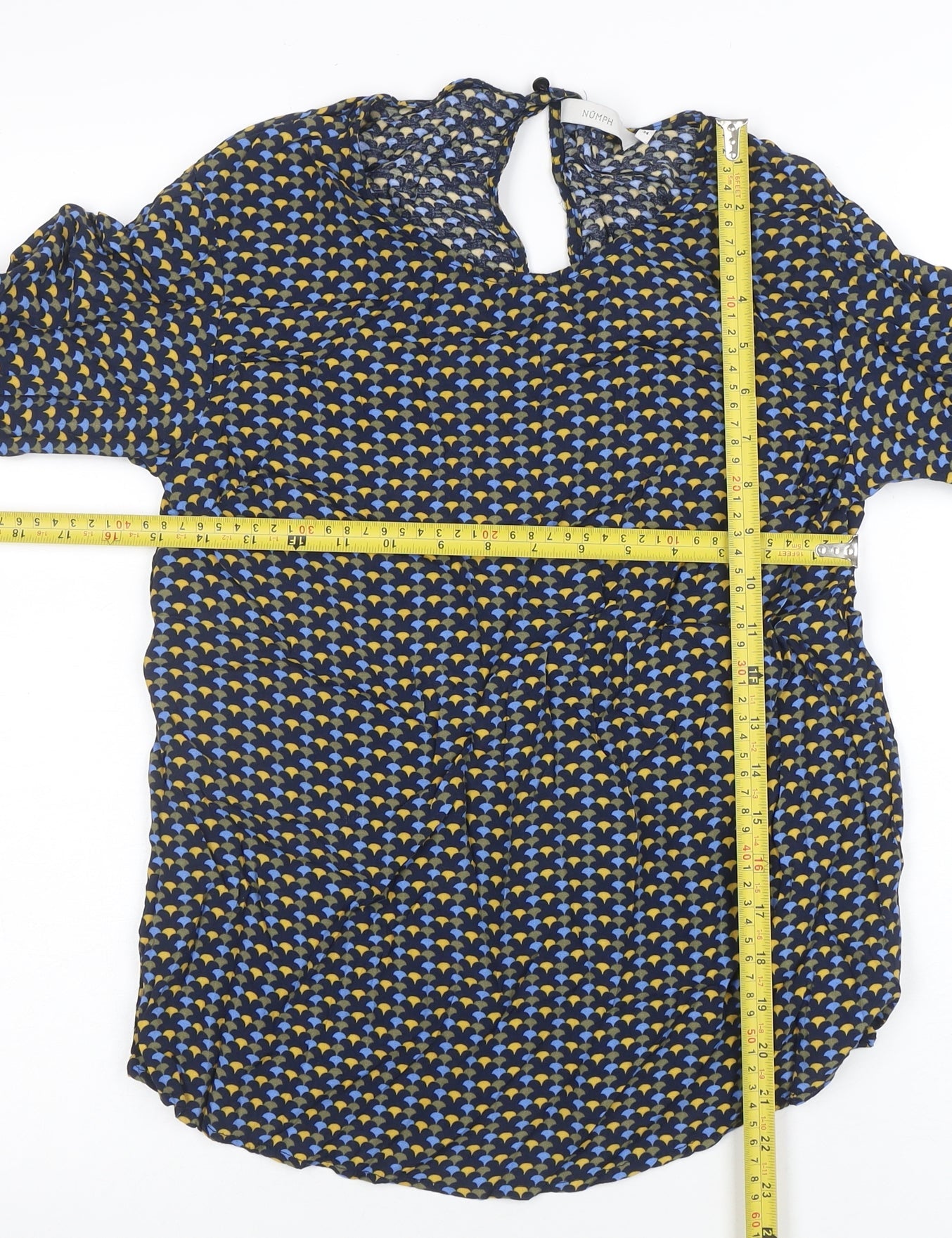 NUMPH Womens Multicoloured Geometric Long Sleeve Tunic Blouse Size 6