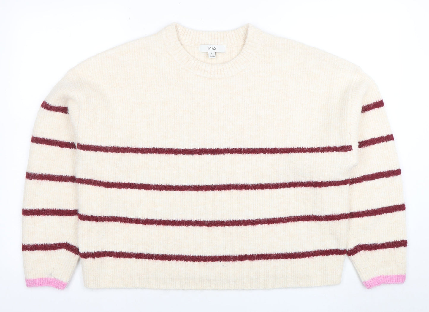 Marks and Spencer Women’s Ivory Striped Wool Blend Pullover Jumper L