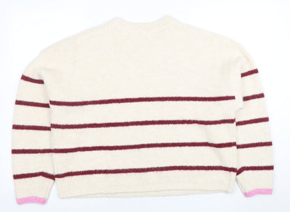 Marks & Spencer Women’s Ivory Striped Wool Blend Pullover Jumper L