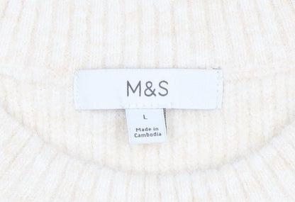 Marks & Spencer Women’s Ivory Striped Wool Blend Pullover Jumper L