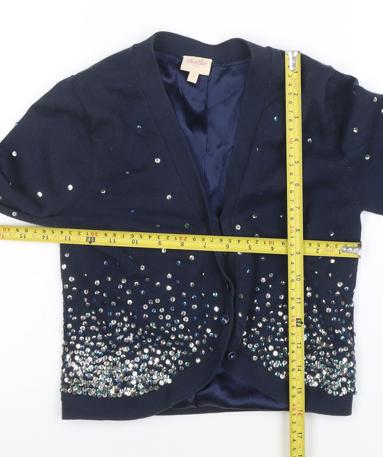Whistles Women’s Blue Sequin V-Neck Long Sleeve Cardigan Size 10