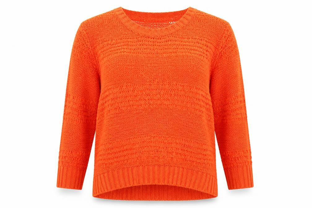 H&M Women’s Orange Open-Knit 3/4 Sleeve Pullover Jumper XS