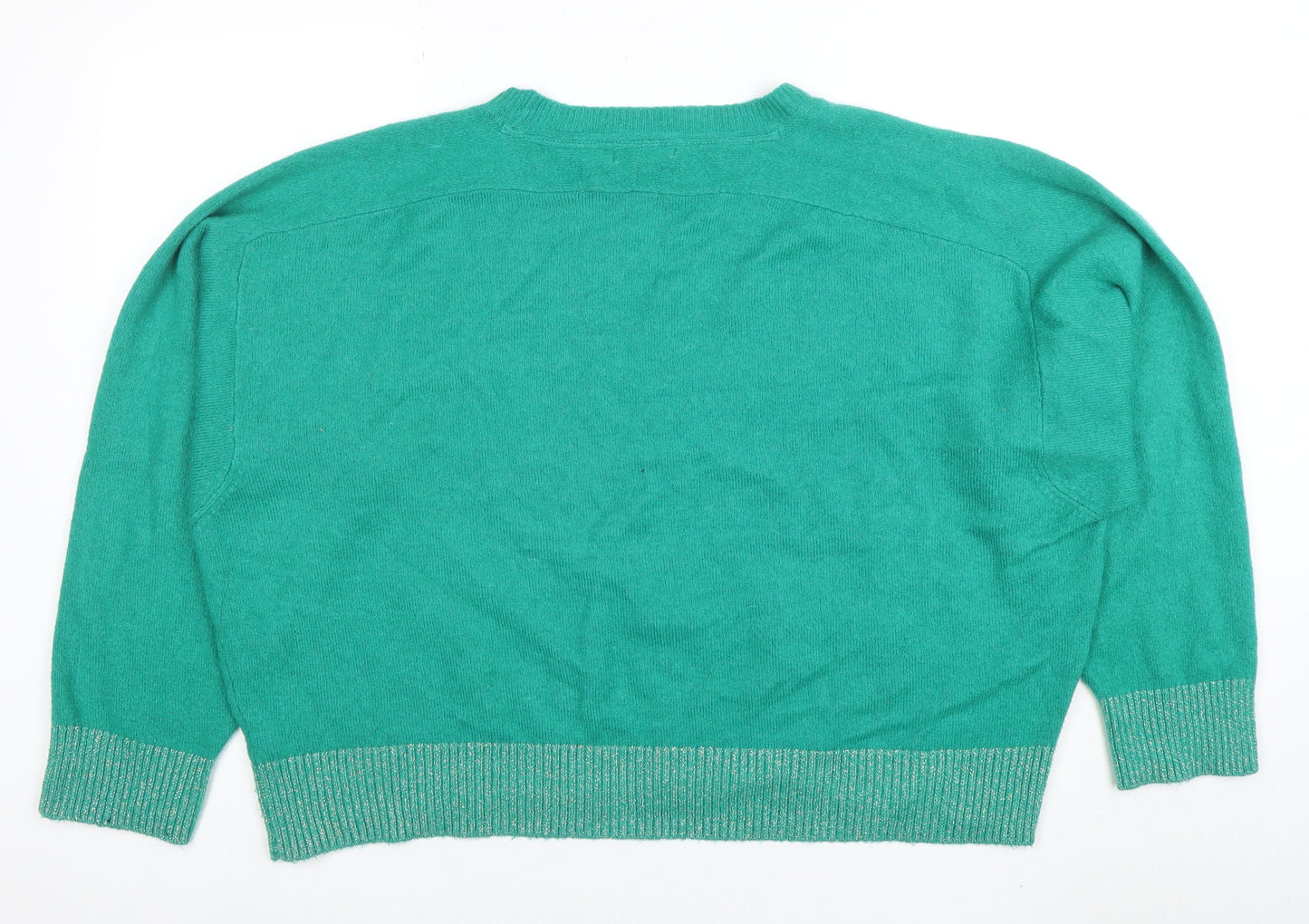 Oliver Bonas Women's Green Relaxed Fit Crew Neck Jumper Size 18