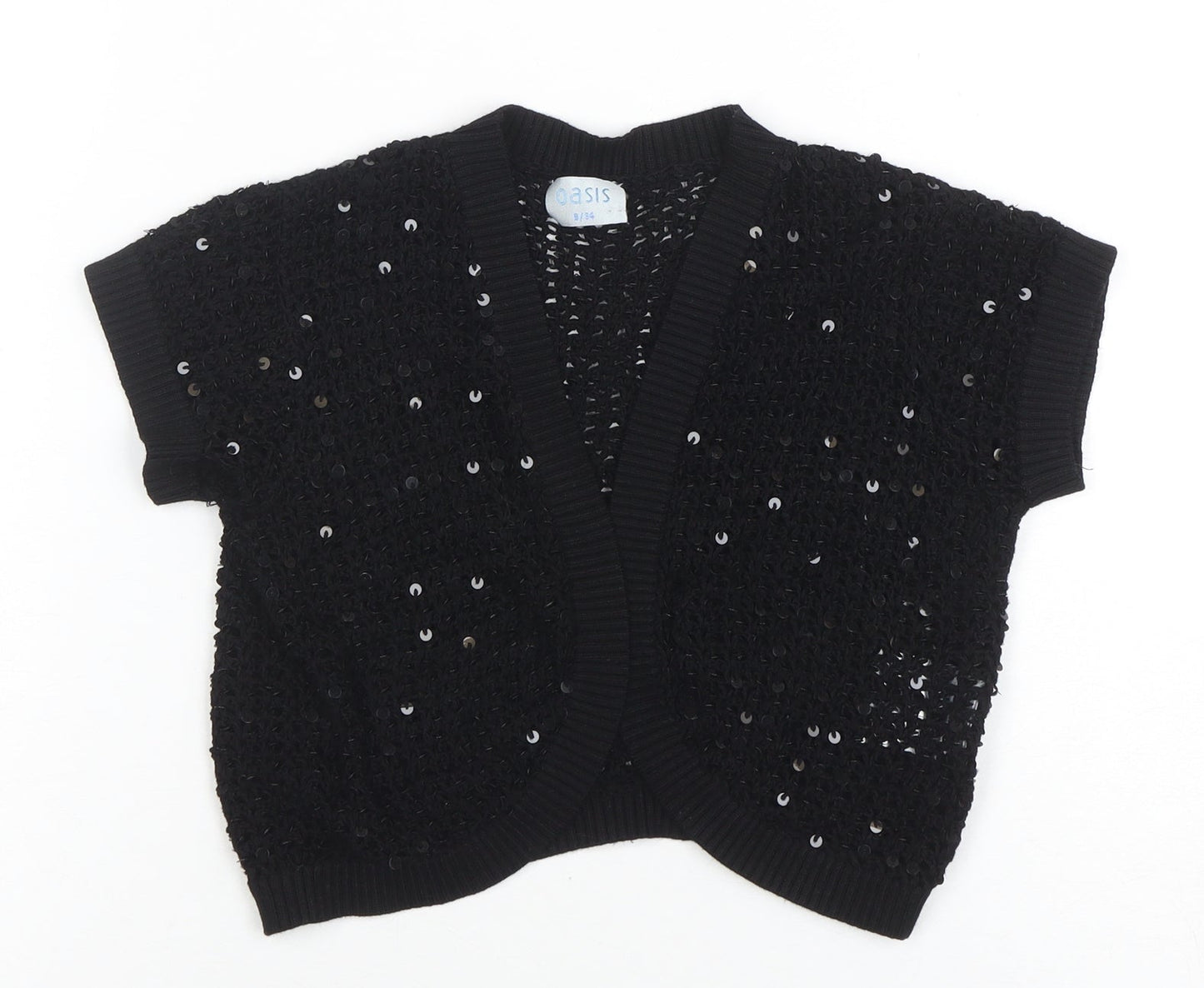 Oasis Women’s Black Sequin Open-Knit Cardigan Size 8