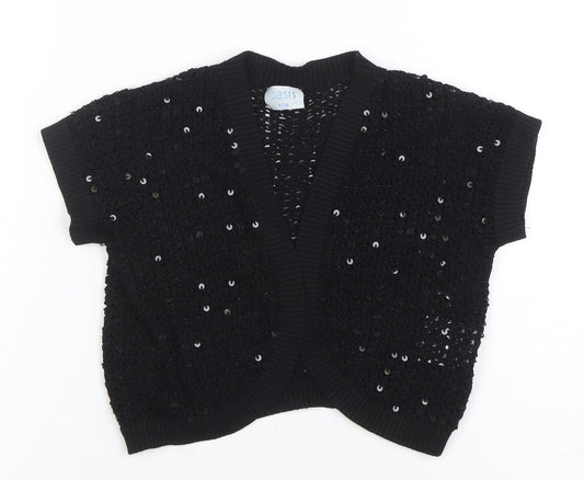 Oasis Women’s Black Sequin Open-Knit Cardigan Size 8