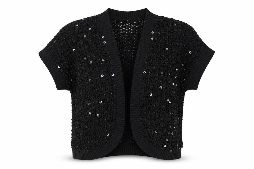 Oasis Women’s Black Sequin Open-Knit Cardigan Size 8