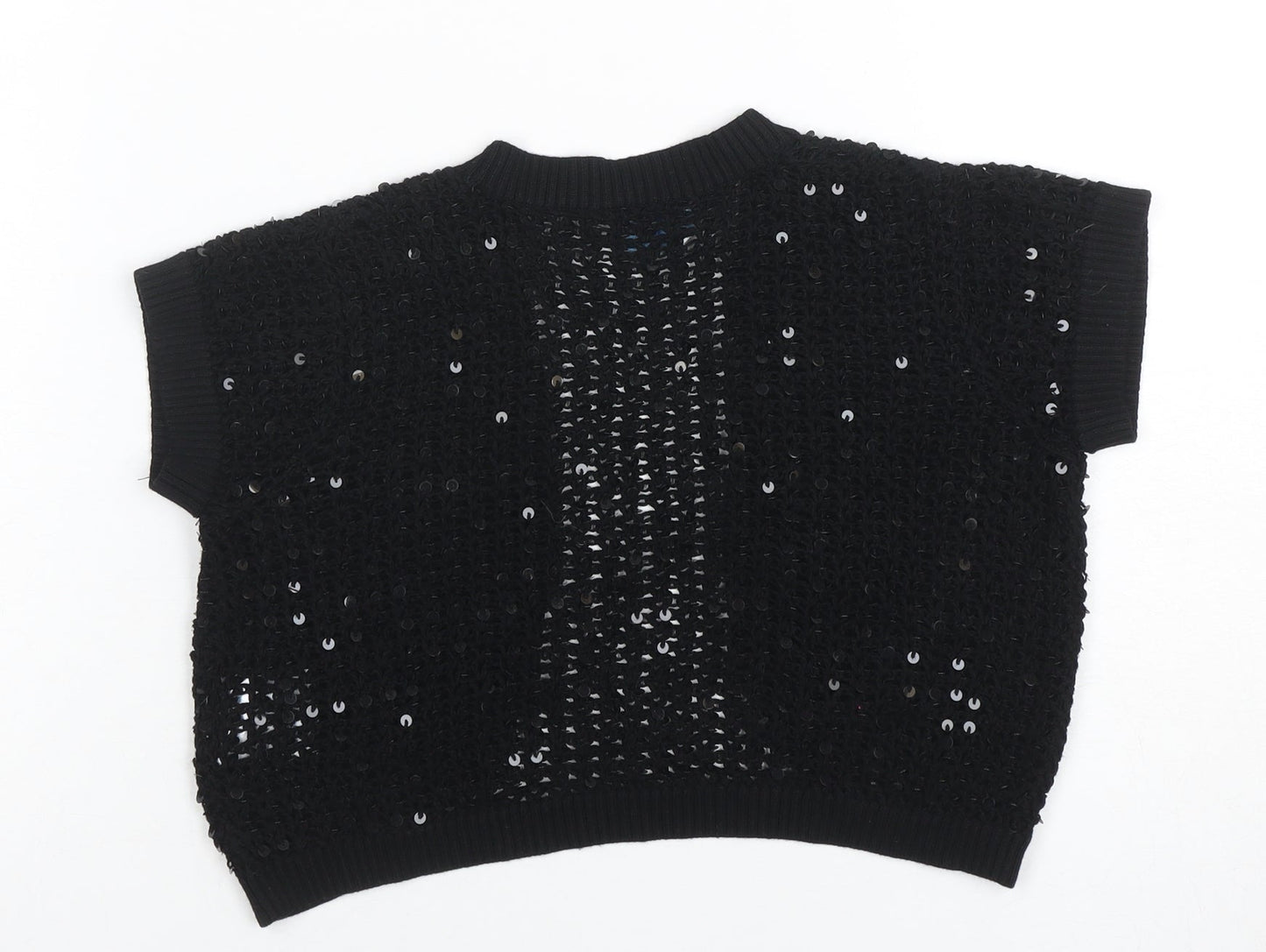 Oasis Women’s Black Sequin Open-Knit Cardigan Size 8