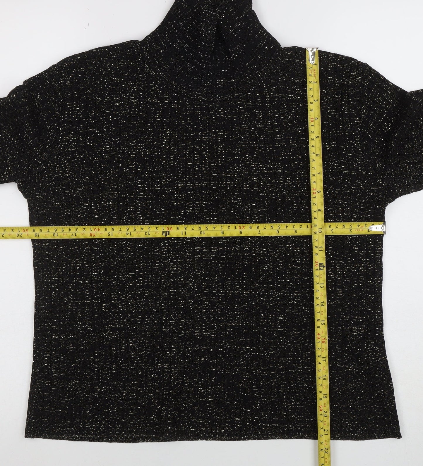 Select Women's Black Roll Neck Glitter Knit Jumper Size 16