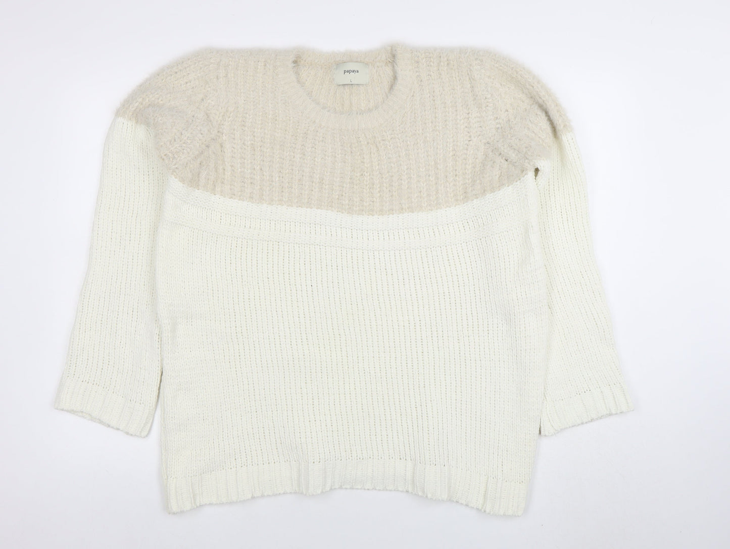 Papaya Women’s Ivory Chunky Knit Pullover Jumper Size L