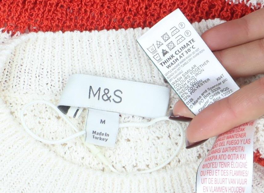 Marks and Spencer Women Red & White Striped Knit Jumper Dress M
