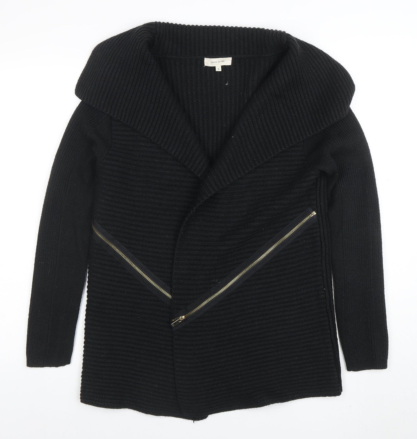 River Island Women’s Black Size 8 Chunky Knit Zip Cardigan