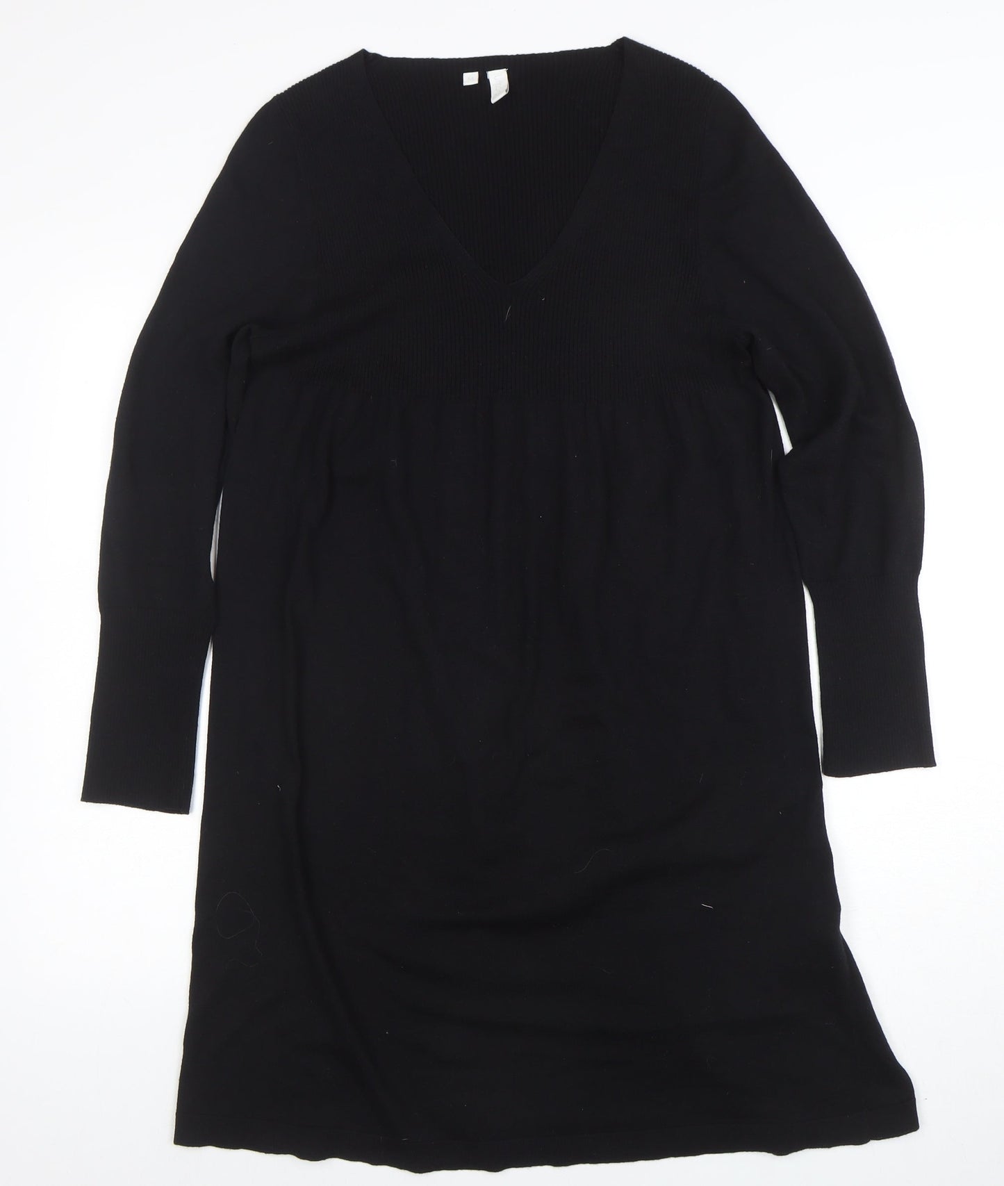 Untold Women’s Black Knit Cotton Wool V-Neck Long Sleeve Sweater Dress M