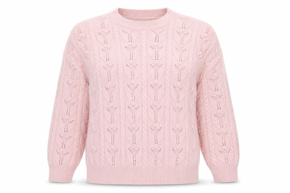 Marks & Spencer Women Pink Cable Knit Crew Neck Jumper Medium