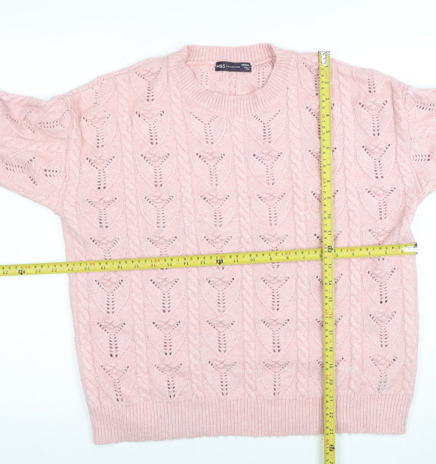 Marks and Spencer Women Pink Cable Knit Crew Neck Jumper Medium