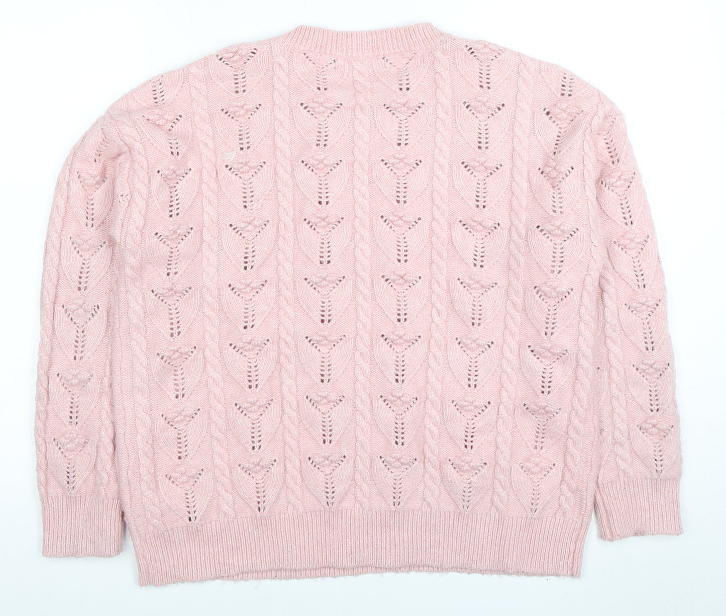 Marks and Spencer Women Pink Cable Knit Crew Neck Jumper Medium