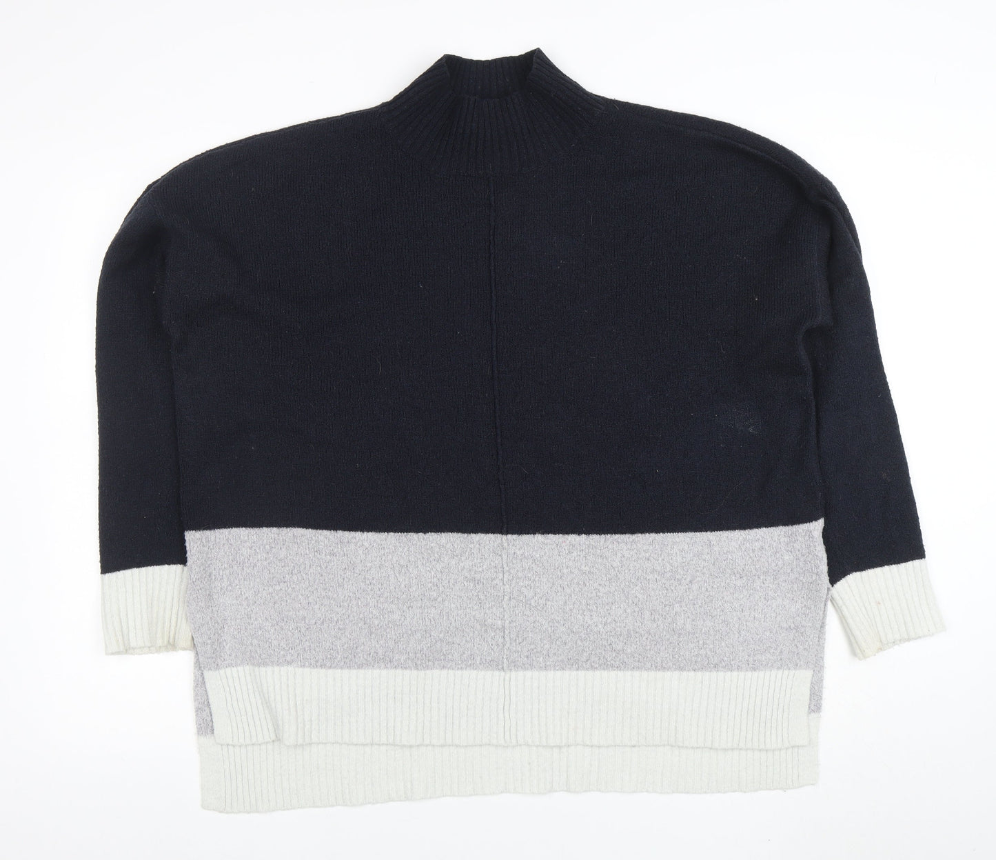 Oasis Women Black Mock Neck Colour Block Knit Jumper Size 16