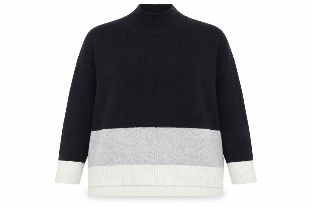 Oasis Women Black Mock Neck Colour Block Knit Jumper Size 16
