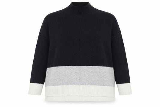 Oasis Women Black Mock Neck Colour Block Knit Jumper Size 16