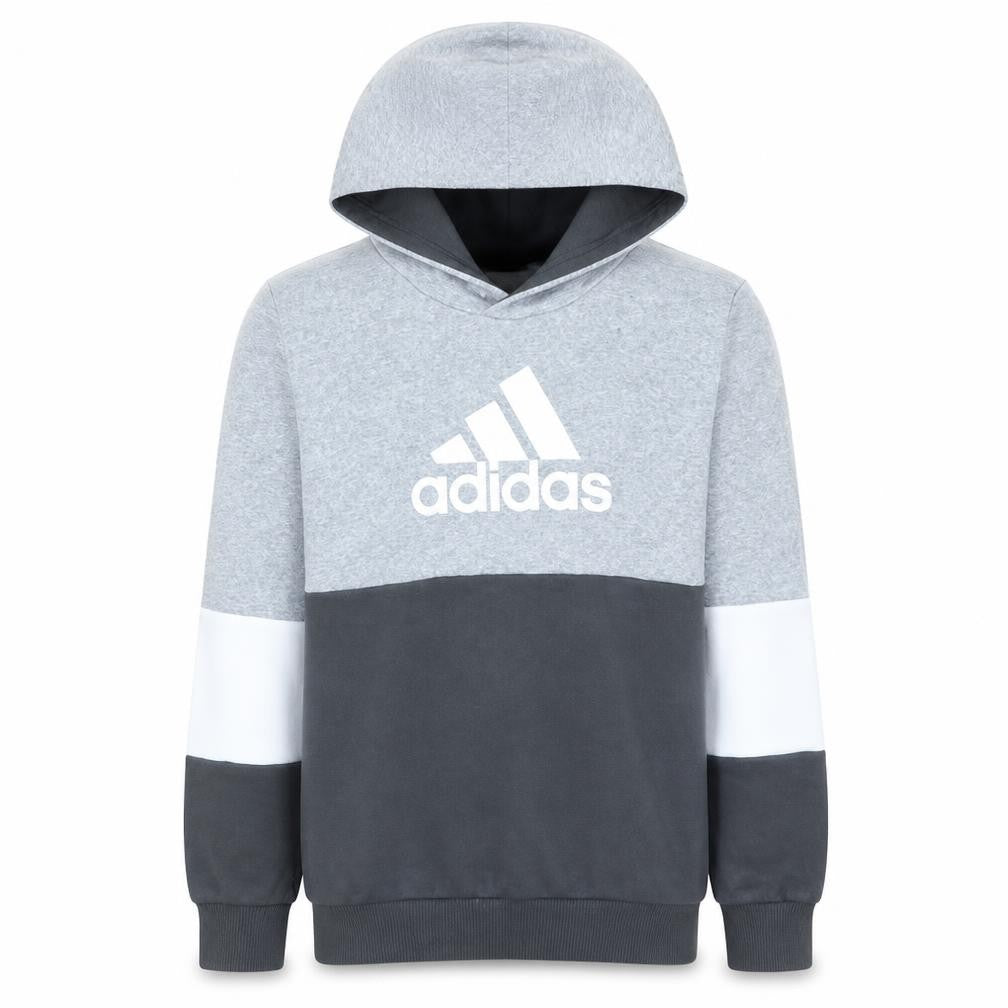 Adidas Boys Grey Colourblock Pullover Hoodie Size 14 Years Regular Fit