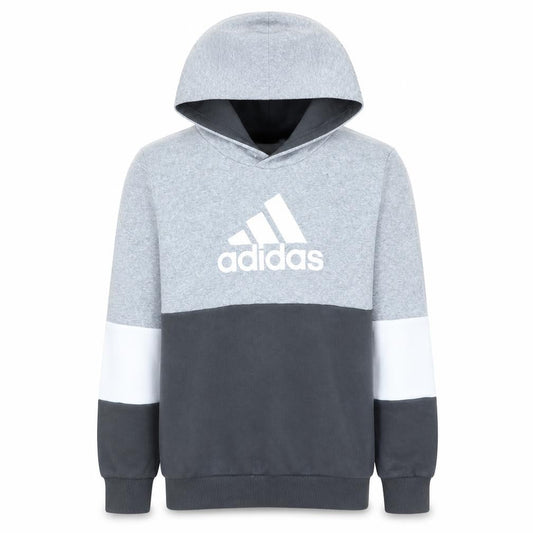 Adidas Boys Grey Colourblock Pullover Hoodie Size 14 Years Regular Fit