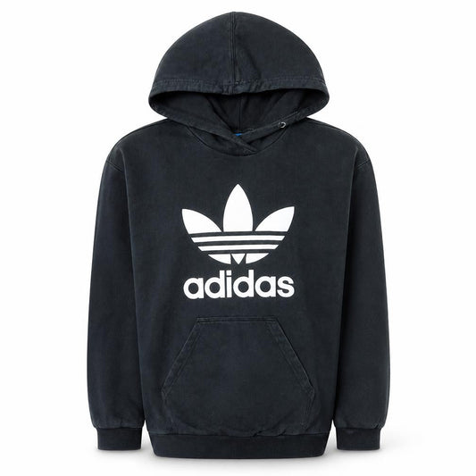 Front view of Adidas women’s black xs pullover hoodie with logo print