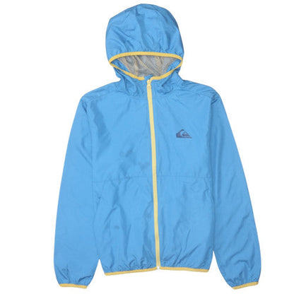 Additional front view of Quiksilver boys’ blue hooded windbreaker jacket 14 years lightweight full zip