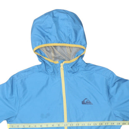 Back view of Quiksilver boys’ blue hooded windbreaker jacket 14 years lightweight full zip