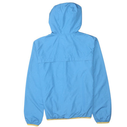 Brand and care label for Quiksilver boys’ blue hooded windbreaker jacket 14 years lightweight full zip