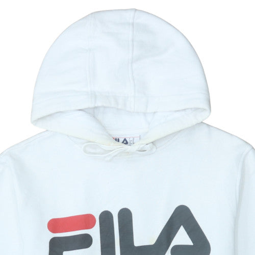 FILA Mens White Pullover Hoodie M Graphic Logo Sweatshirt