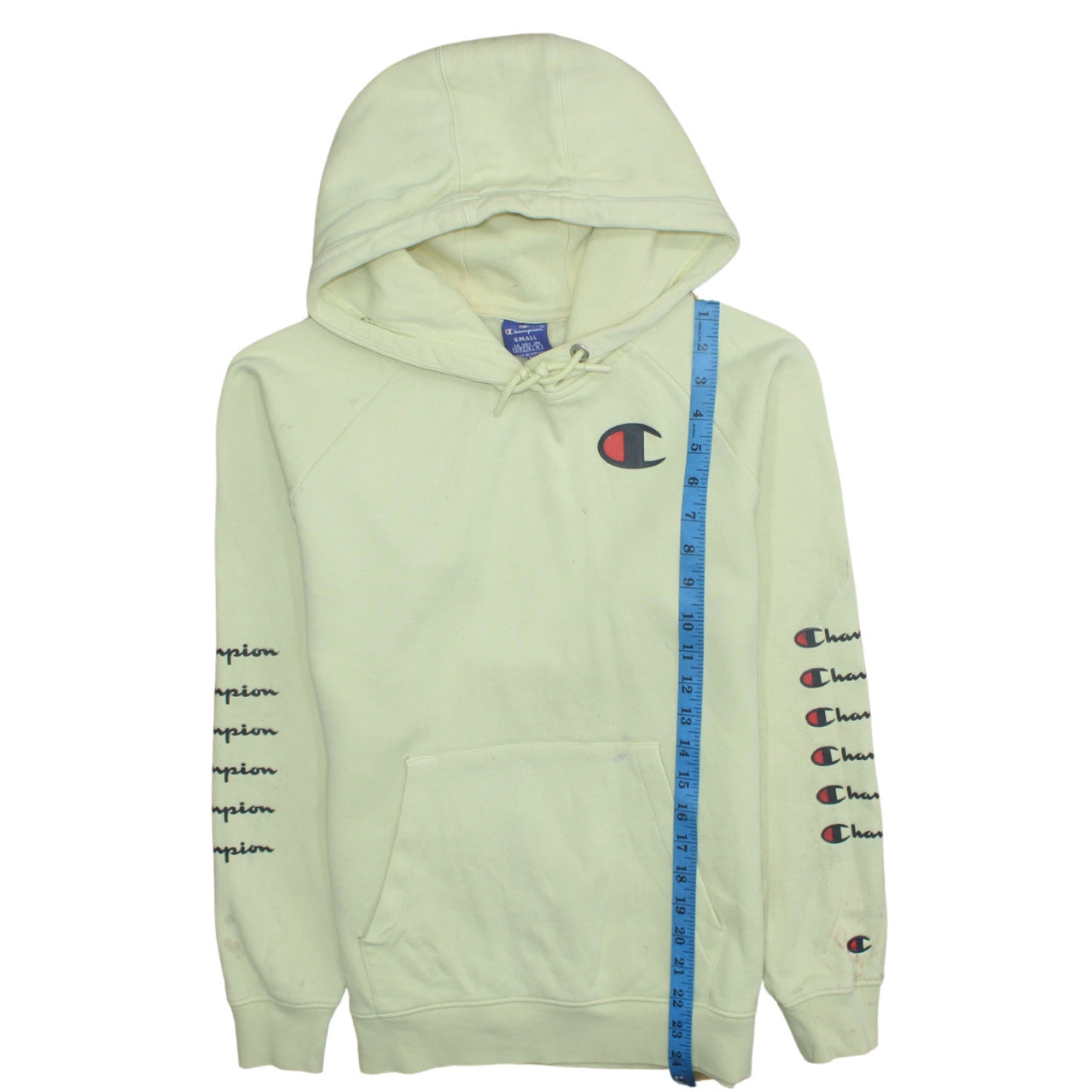 Champion Women's Yellow Pullover Hoodie Small Cotton Logo Jumper