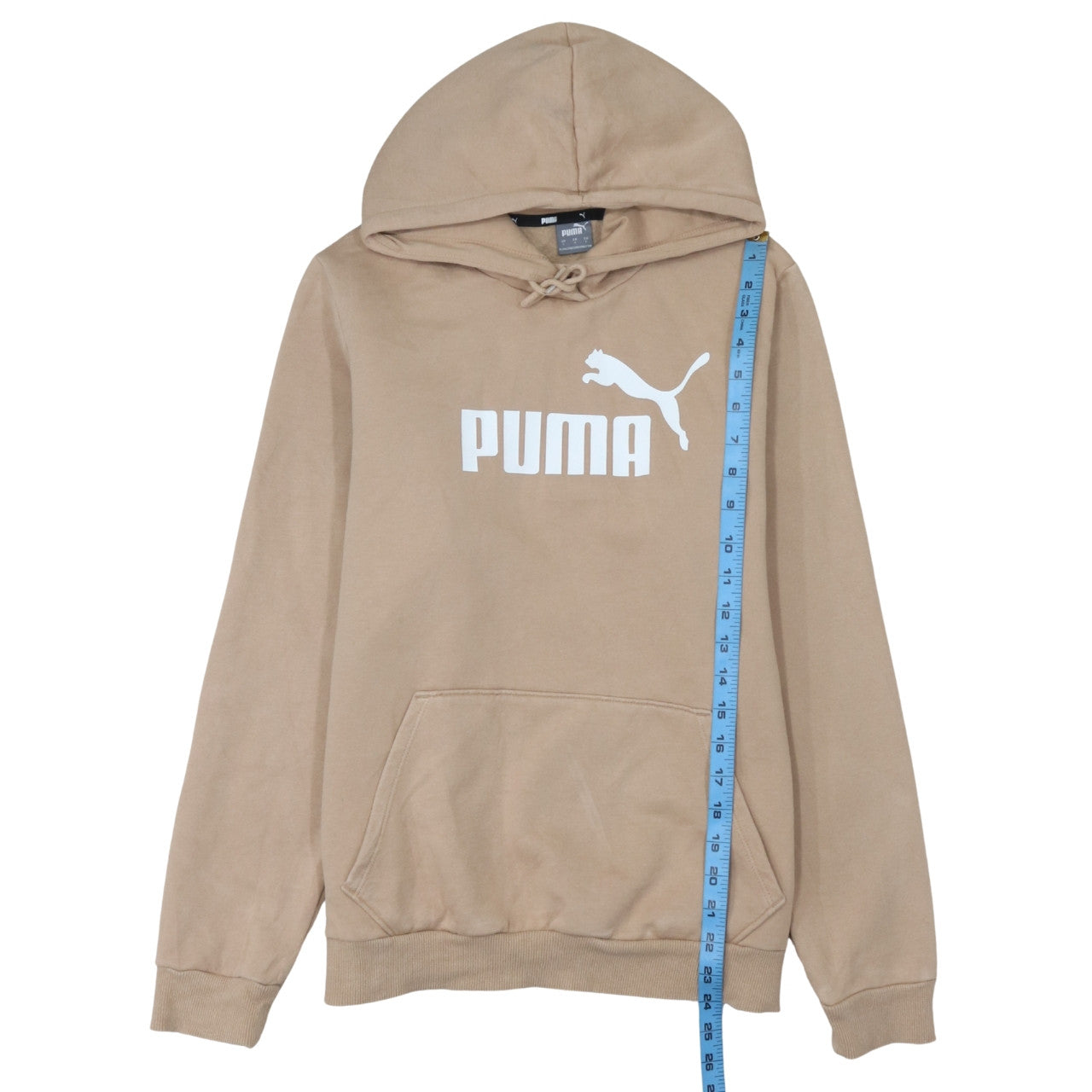 Puma Womens Beige Pullover Hoodie L Logo Print Casual Cotton Blend