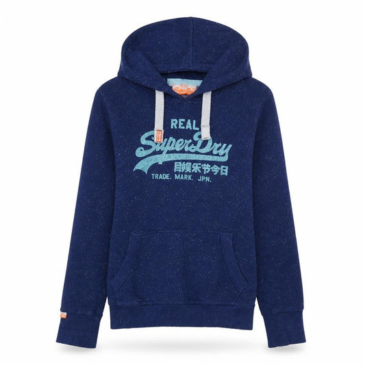 Superdry Womens Navy Pullover Hoodie Size M Graphic Print Cotton Blend