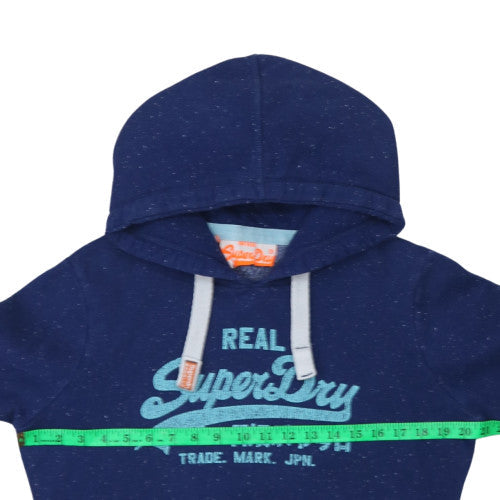 Superdry Womens Navy Pullover Hoodie Size M Graphic Print Cotton Blend