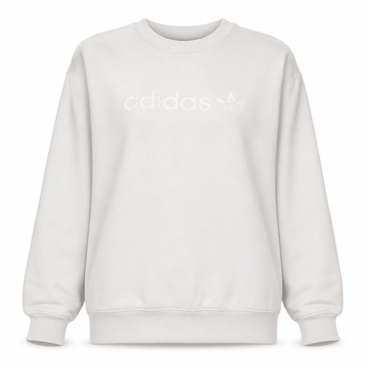 Adidas Women White Crew Neck Pullover Sweatshirt Size 12 Classic Logo