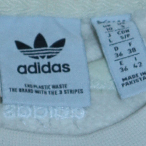 Adidas Women White Crew Neck Pullover Sweatshirt Size 12 Classic Logo