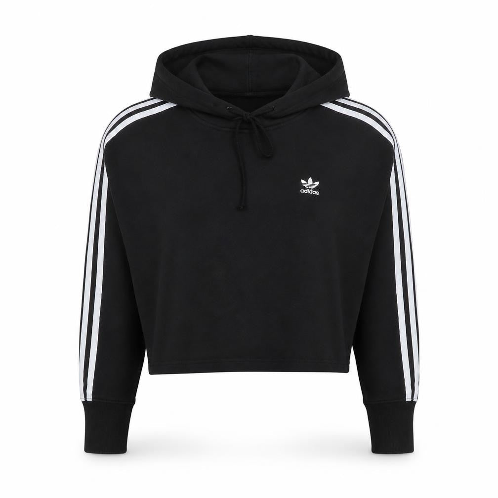 Adidas Womens Black Cropped Hoodie UK 12 Pullover Hooded Sweatshirt