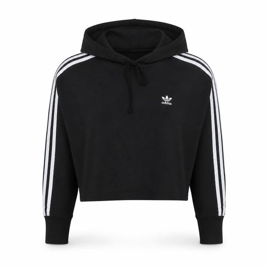 Adidas Womens Black Cropped Hoodie UK 12 Pullover Hooded Sweatshirt
