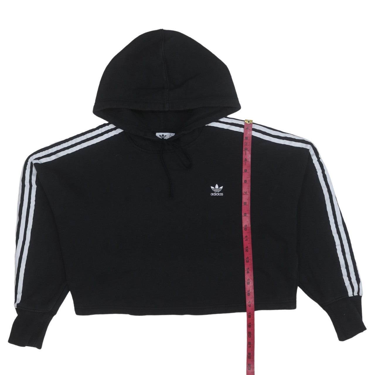 Adidas Womens Black Cropped Hoodie UK 12 Pullover Hooded Sweatshirt