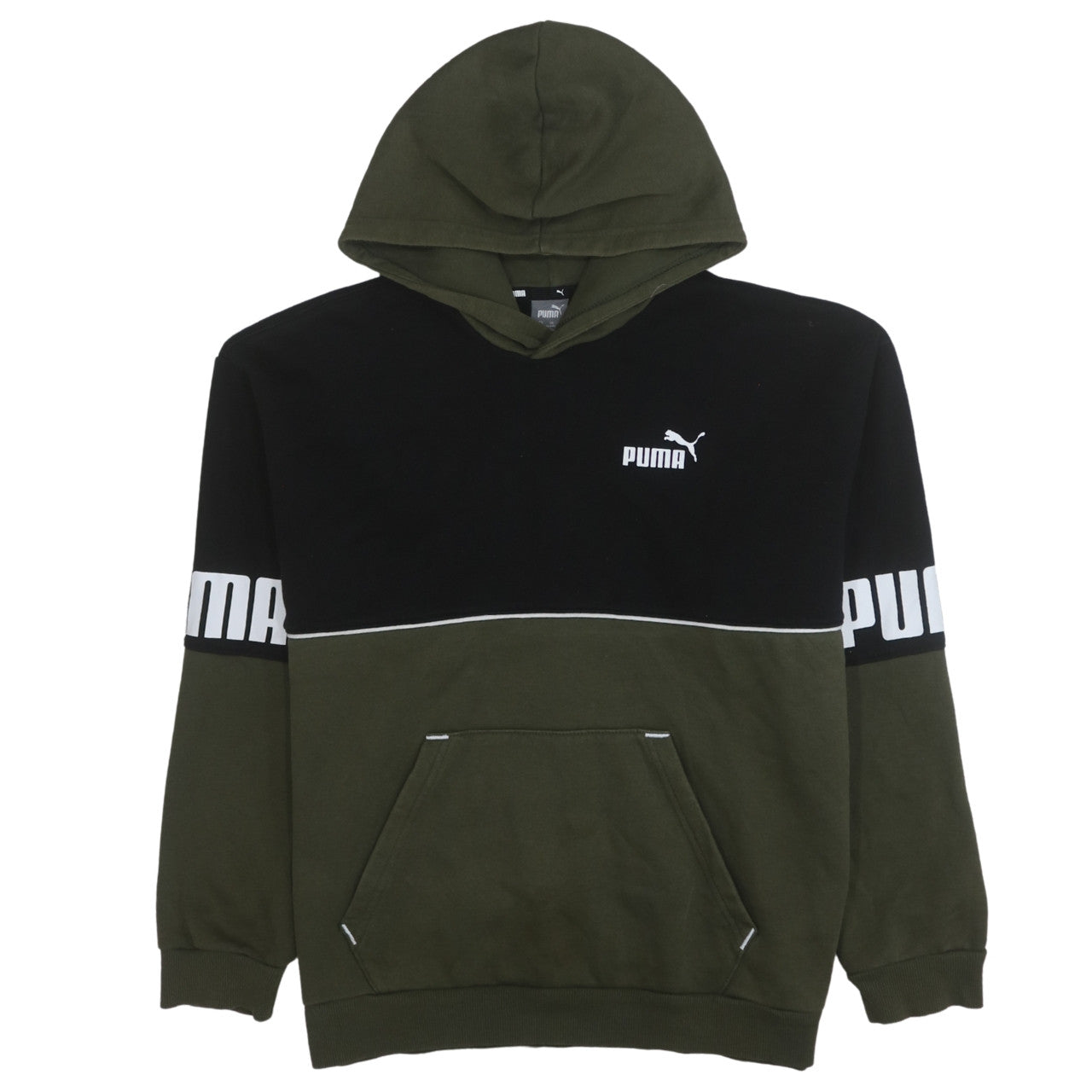 Puma Boys Green & Black Pullover Hoodie 13-14 Years Logo Graphic Sweatshirt